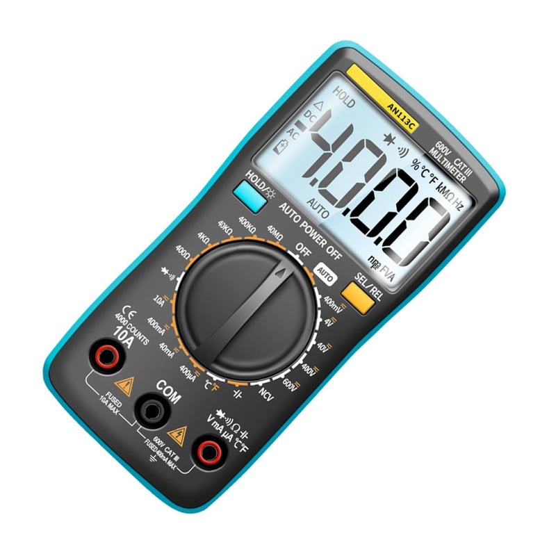 Blue Digital Multimeter with Non Contact Detection Double Fuse Safety Accurate Volt Ohm Tester - Image 1